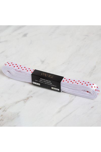 SİMYA TİCARET Loren Crafts 1cm 10 Mt White Satin Polka Dot Kurd