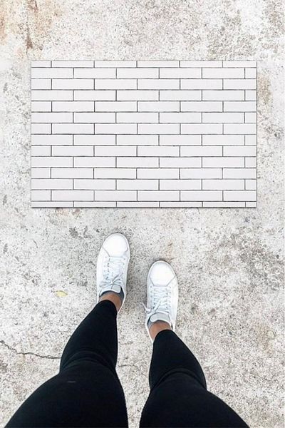 Nurum E Tİcaret Digital Printing White Stone Wall Pattern Door Mat K-1061