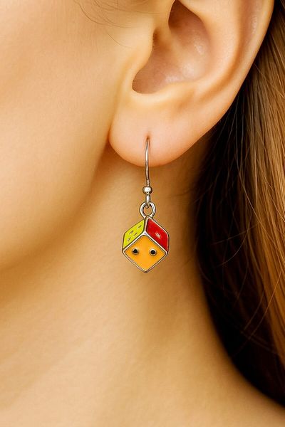 Fildişi Aksesuar Colorful Dice Shaped Enamel Women's Earrings Double Pieces Handmade Earrings