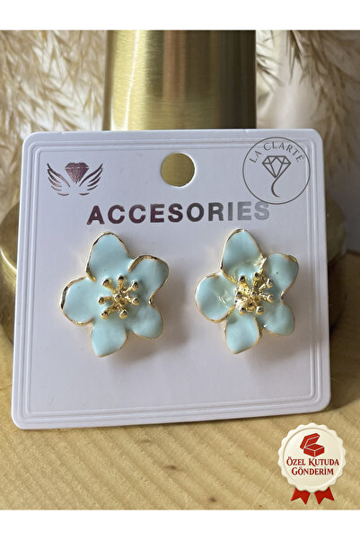 La Clarte Women's Gold Color Turquoise Flower Model Earrings – Vibrant and Elegant Design