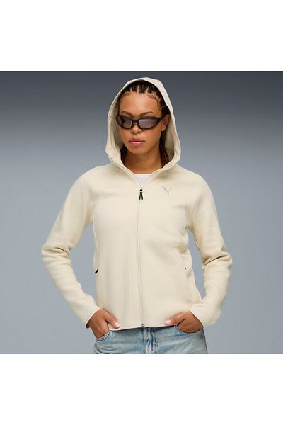 Puma Women's Beige Evostripe Full-Zip Hoodie Sweatshirt 688141-87