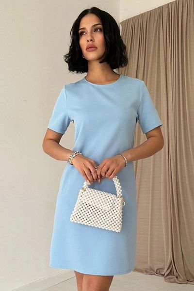 OFFO Rochie mini Atlas albastră cu mânecă scurtă