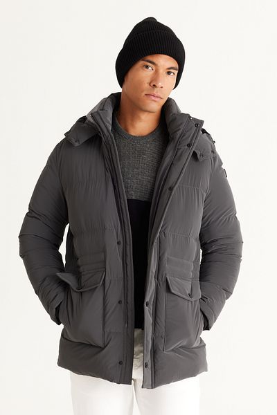 ALTINYILDIZ CLASSICS Men's Anthracite Standard Fit Regular Cut Hooded Coat