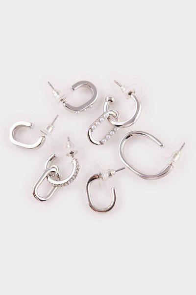 DeFacto Women's 6-Piece Silver Earrings F1404Axns