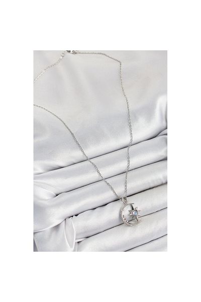 Skygo 316L Steel Zircon Stone Pole Star Crescent Model Silver Color Women's Necklace - Tj-Bko10342