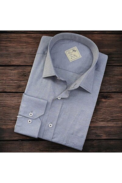EREN STYLE Ανδρικό πουκάμισο από λινό κλασικό μακρυμάνικο γκρι (κανονική εφαρ...