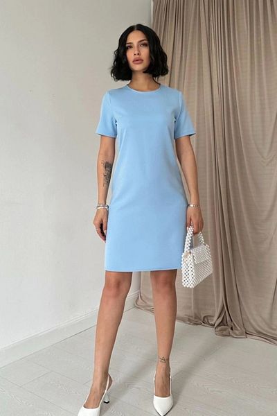 OFFO Rochie mini Atlas albastră cu mânecă scurtă