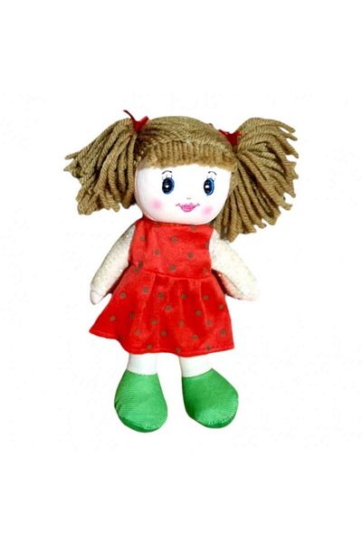 OEM Textile Doll with Embroidered Details, Red Dress, 28 cm
