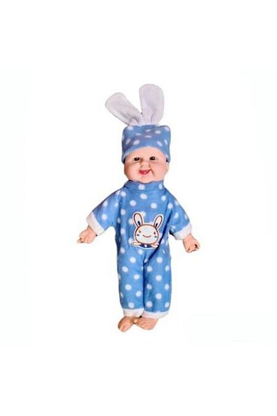 OEM Păpușă interactivă, bebeluș care râde, corp moale, căciulă cu urechi de iepuraș, albastru, 36 cm