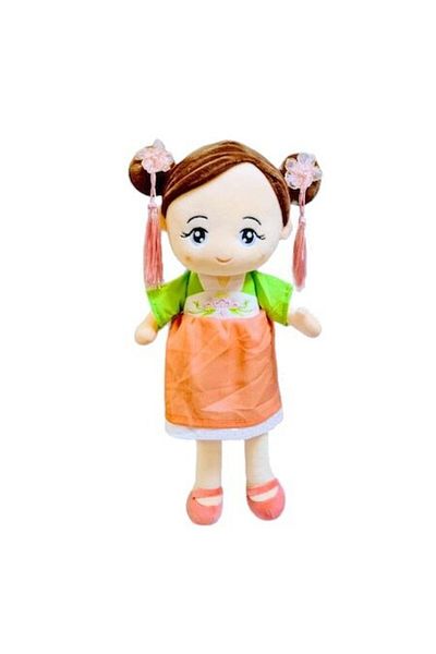 OEM Textile doll with two tails, embroidered details, red, 43 cm