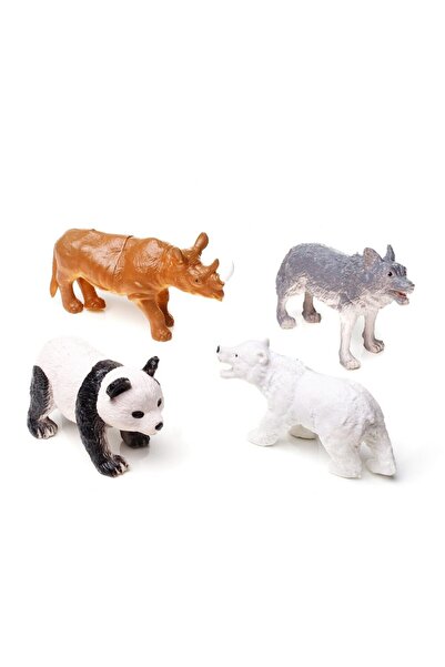 OEM Set 4 animale salbatice, urs polar, lup, panda, rinocer, 11-14 cm