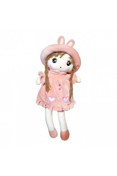 OEM Textile Doll with Embroidered Details, Hat with Ears, Pink, 48 cm
