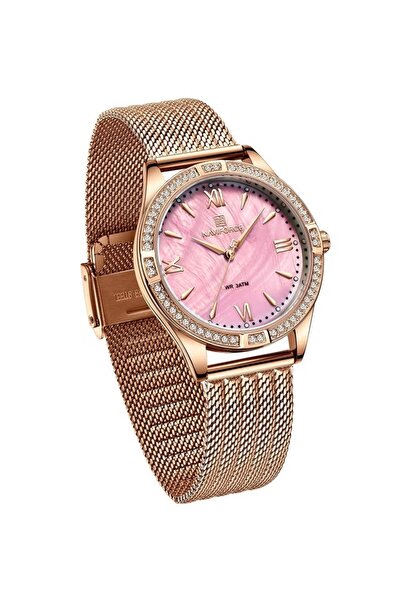 Naviforce Elegant and Luxurious Stainless Steel Mesh Strap Analog Wrist Watch with Crystal Bezel and dial