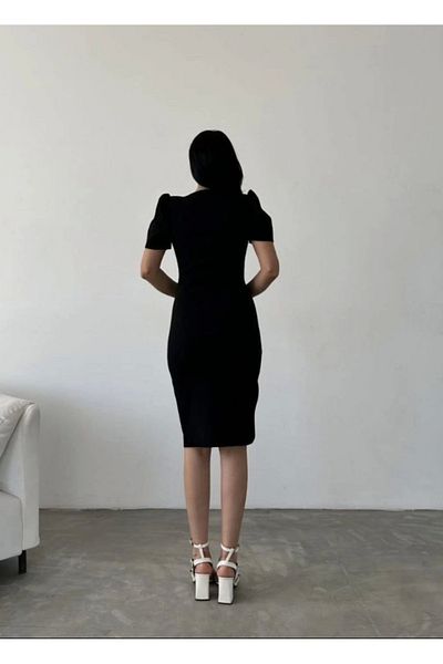MODA Γυναικείο φόρεμα Diver Crepe Fabric με λαιμόκοψη V με λεπτομέρεια