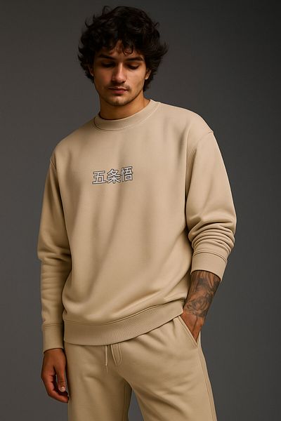 By Caspita Fashion Lenithra Jujutsu Kaisen Gojo Anime με στάμπα Unisex Oversize μπεζ φούτερ