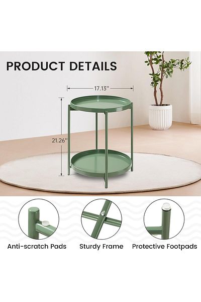 rexa 2-Tier Round Metal End Table – (43.4 x 43.4 x 53.9 cm) for Living Room, Bedroom, Office