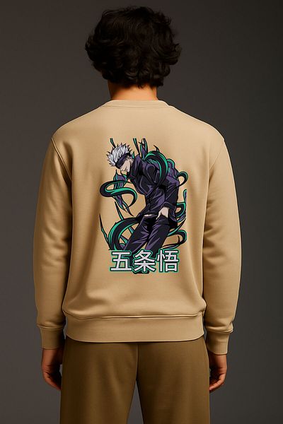 By Caspita Fashion Lenithra Jujutsu Kaisen Gojo Anime με στάμπα Unisex Oversize μπεζ φούτερ