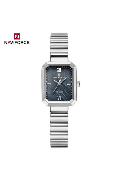 Naviforce ساعة نسائية مستطيلة فاخرة من الفولاذ المقاوم للصدأ باللونين الفضي والأسود ومقاومة للماء بتصميم أنيق