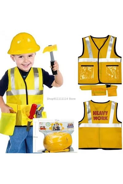 rexa Children's Construction Worker Cosplay Costume – Realistic Builder Role Play Set