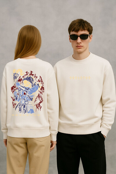 By Caspita Fashion Hanorac alb oversize unisex cu imprimeu pe spate Lenithra ...