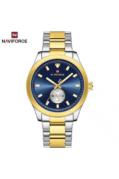 Naviforce Men's Luxury Dress Watch – Blue & Gold Stainless Steel Waterproof Luminous Hands Elegant Design