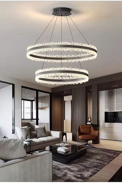 Hummer Modern black chandelier with two rings