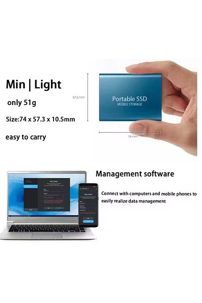 OEM External SSD Hard Drive, Aluminum, TB51, Portable, USB 3.0, 16TB, Blue