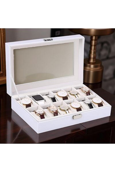 rexa 12-Slot Watch Storage Box Organizer – Unisex Watch Display Case (30W x 20D x 8H cm)