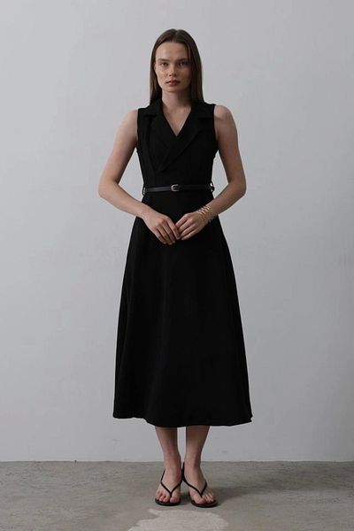 Cbm Zero Sleeve Belt Detailed Dress - Black