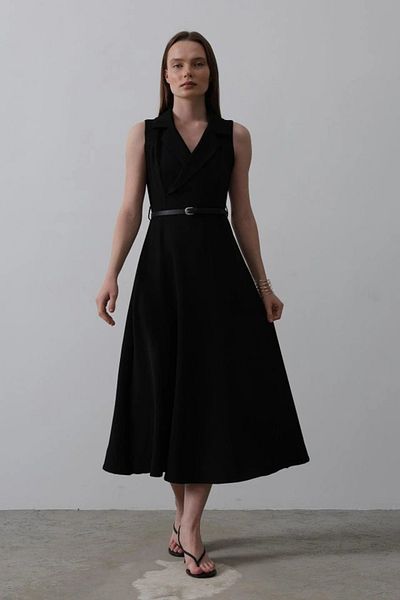 Cbm Zero Sleeve Belt Detailed Dress - Black