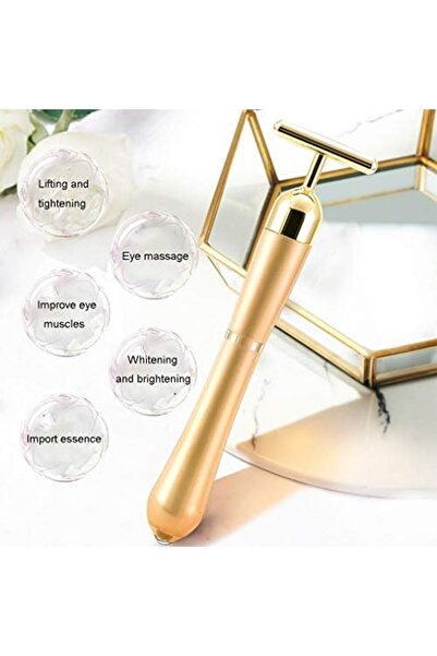 Bonjour 24k Golden Beauty Bar Face Massager, Electronic Facial Roller Y-shape Waterproof Micro Vibrati