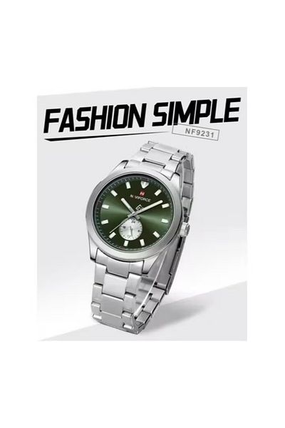 Naviforce Men's Luxury Green Stainless Steel Watch – Waterproof Luminous Hands Elegant Dress Design