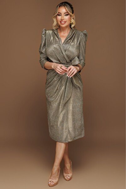 Atmosphere Fashion Midi dress with glitter and drawstring