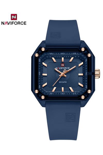 Naviforce Modern Square Dial Watch with Durable Silicone Strap Water Resistant Stylish Timepiece for Everyday