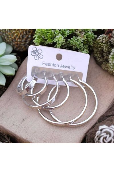 feyza collection 3 Pairs Wide Hoop Steel Earrings 2-3-4cm