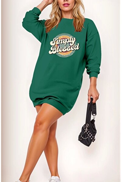 Vendyl    Women's Long Sleeve Crew Neck Lettered Viscose Two Thread Dress