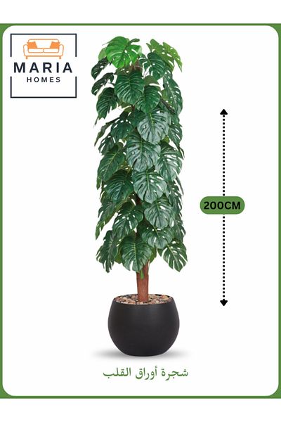 MARIA HOMES Artificial Monstera Tree 200 cm – Decorative Indoor Plant with Black Pot
