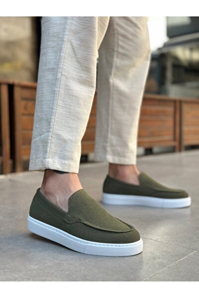 TUGERDİ Ανδρικά παπούτσια χακί σουέντ ελαφριά ψηλή σόλα χωρίς κορδόνια TGE230391