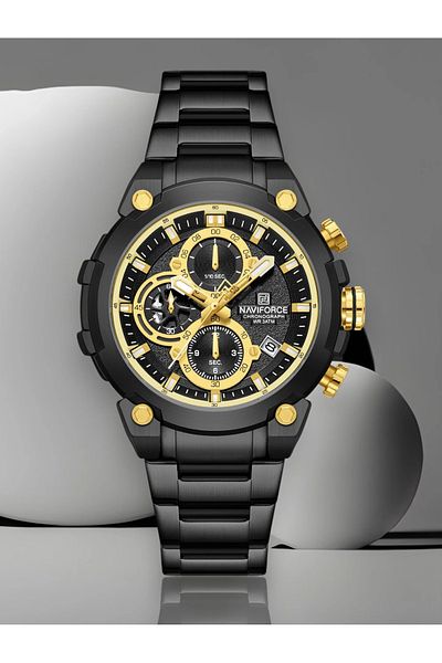 Naviforce Luxury Chronograph Wrist Watch for Men with Stainless Steel Strap Water Resistant Multi-Function