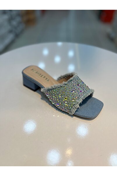 Alphus Vollex Taşlı Topuklu Kot Malzeme Günlük Kadın Terliik