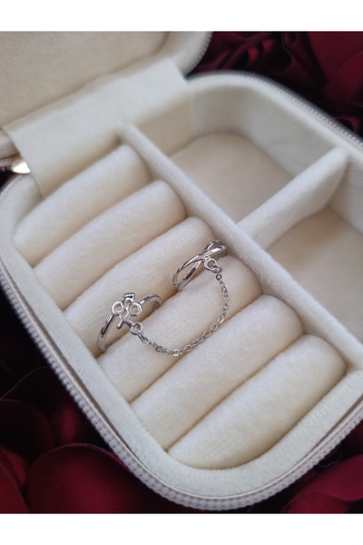 MutluBiDünya Sonsuzluk Figürlü Zincirli Çift Yüzük