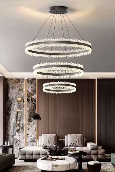 KARAZ Modern black chandelier with 3 rings