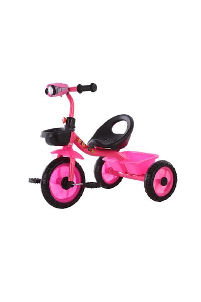 rexa Pink Kids Tricycle with Light & Basket - Toddler 3 Wheel Pedal Bike