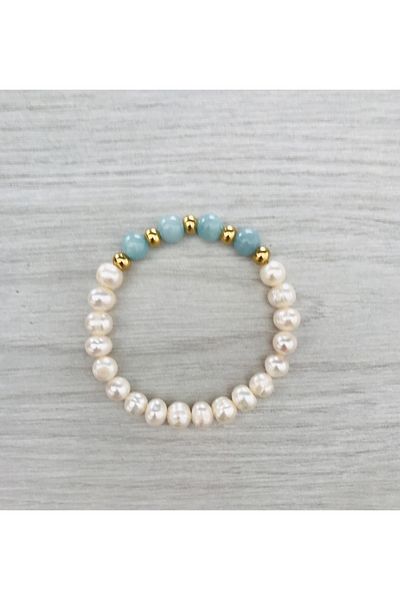 MK tasarım Genuine Pearl- Blue Quartz Stone Bracelet Mkt053