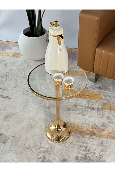 Living Glass Service Table with Gold Steel Base 52X35 cm