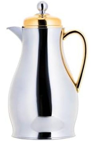 ALSAIF Nwahl Tea Vacuum Flask, leak-proof and keeps drinks hot, 0.75Liter, Chrome/gold