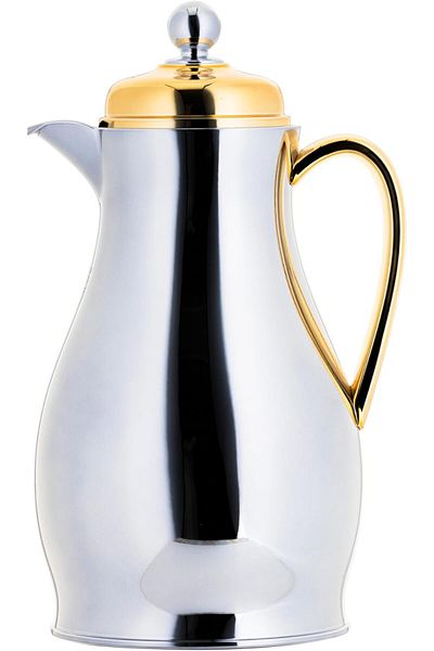 ALSAIF Nwahl Tea Vacuum Flask, leak-proof and keeps drinks hot, 0.75Liter, Chrome/gold