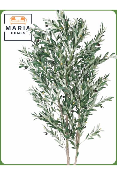 MARIA HOMES Artificial Olive Tree 205 Cm – Tall Indoor Plant With Brown Siver Dot Plastic Pot