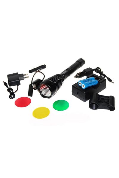 OEM LED hunting flashlight, interchangeable lenses in 3 colors, gun mount included