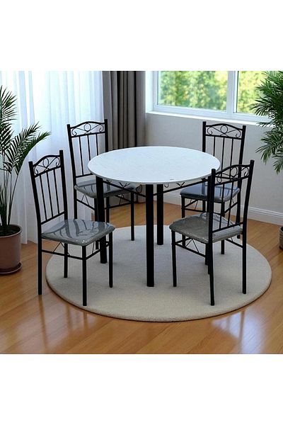 Kreslo Round dining table set with four chairs - Table height: 75 cm, Table diameter: 90 cm